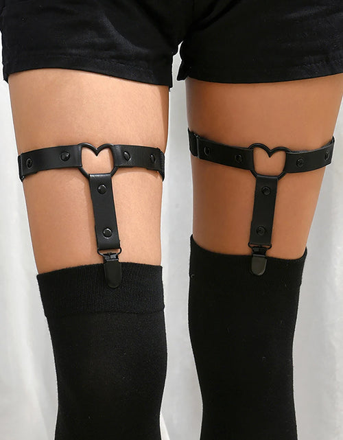 Load image into Gallery viewer, Punk Metal Tassel Pendant Pink Adjustable Heart Leg Garter With Anti-Slip Clips,Elastic Y2K Gothic Thigh Garter For Ladies Black
