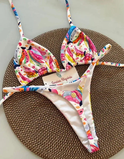 Load image into Gallery viewer, Print Sexy Bikini Sets Halter Lace-up Tops Thongs Beach Style Bathing Suit Y2k Swimsuits Women Beachwear Купальник Женский 2025
