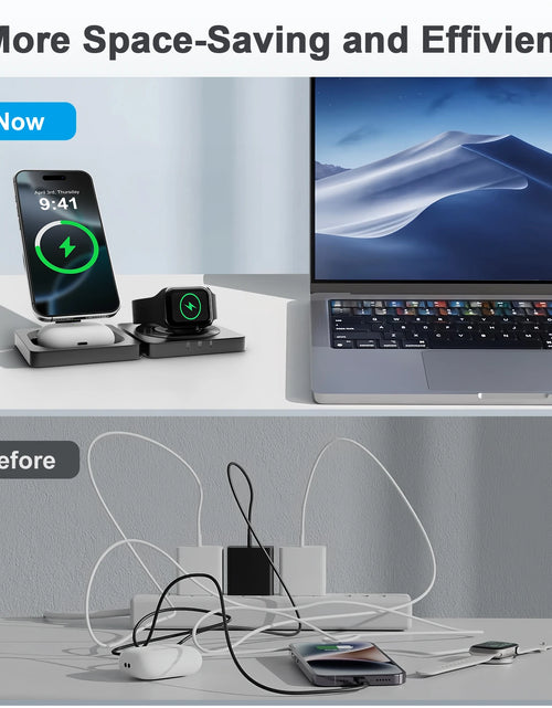 Load image into Gallery viewer, Magnetic Wireless Charger 3-in-1 Folding Fast Charging Station Foldable Travel for Magsafe  iPhone 17/16/15/14/13 Watch Airpods
