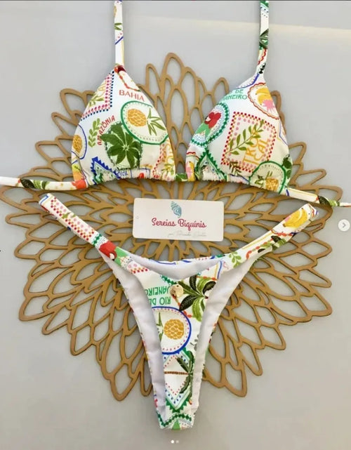 Load image into Gallery viewer, Print Sexy Bikini Sets Halter Lace-up Tops Thongs Beach Style Bathing Suit Y2k Swimsuits Women Beachwear Купальник Женский 2025
