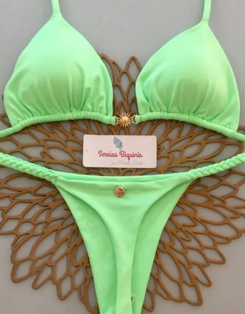 Load image into Gallery viewer, Print Sexy Bikini Sets Halter Lace-up Tops Thongs Beach Style Bathing Suit Y2k Swimsuits Women Beachwear Купальник Женский 2025
