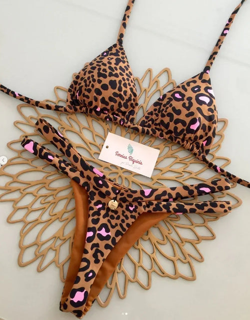 Load image into Gallery viewer, Print Sexy Bikini Sets Halter Lace-up Tops Thongs Beach Style Bathing Suit Y2k Swimsuits Women Beachwear Купальник Женский 2025
