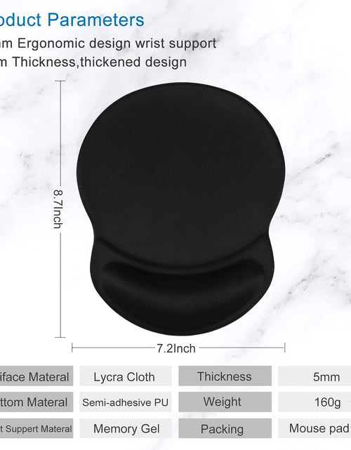 Load image into Gallery viewer, Mouse Pad, Ergonomic Mouse Pad with Gel Wrist Rest Support, Gaming Mouse Pad with Lycra Cloth, Non-Slip PU Base for Computer, Laptop, PC, Home, Office &amp; Travel, Black
