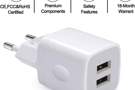 European Wall Charger,  2-Pack USB 2.1AMP Universal Europe Charger Block Dual Port Plug Compatible for Iphone 15 14 13 12 11 Pro Max XS XR X SE 8 7 6 Plus, Samsung S23 S22 A14, Note 20,Lg,Moto